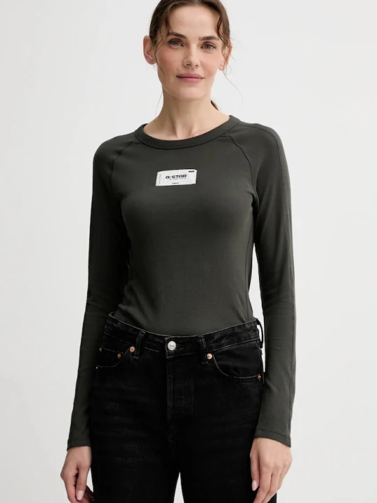 Zdjęcie produktu G-Star longsleeve bawełniany Embro patch slim zielony
