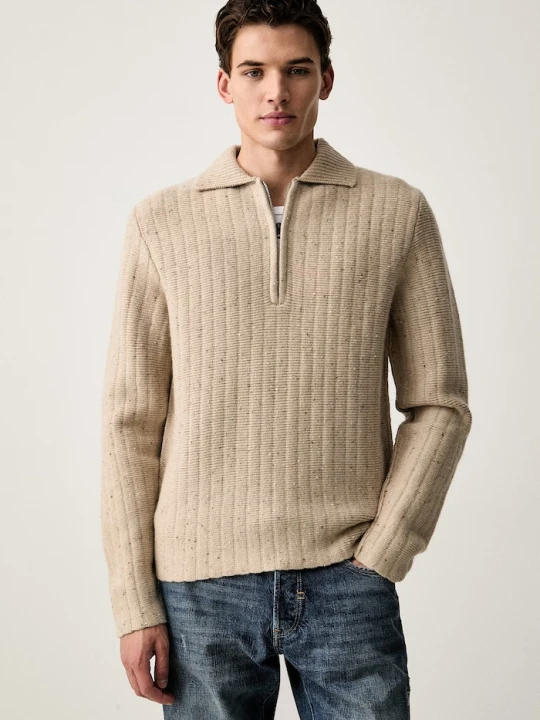Zdjęcie produktu G-Star sweter męski z dodatkiem wełny Polo collar half zip beżowy