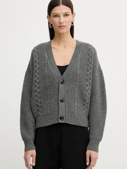 Zdjęcie produktu G-Star sweter wełniany Cable cropped cardi szary