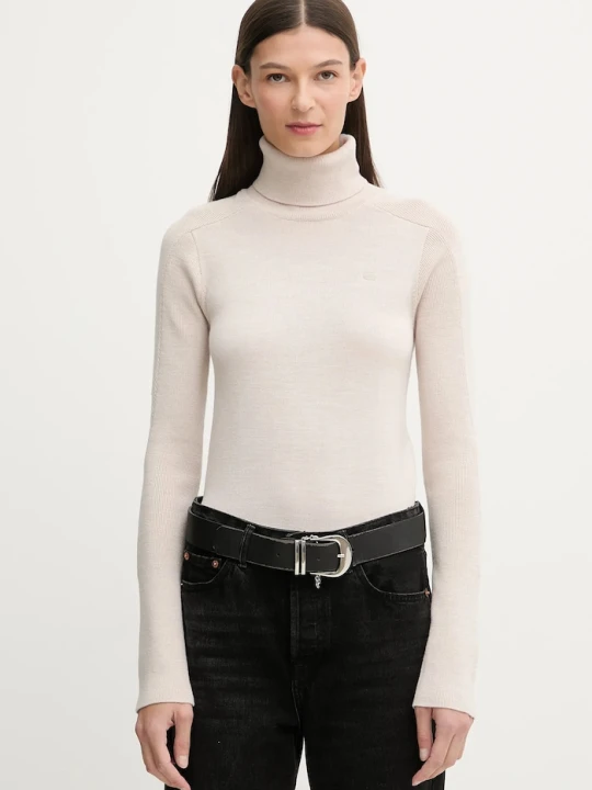 Zdjęcie produktu G-Star sweter wełniany Core turtle slim knit beżowy