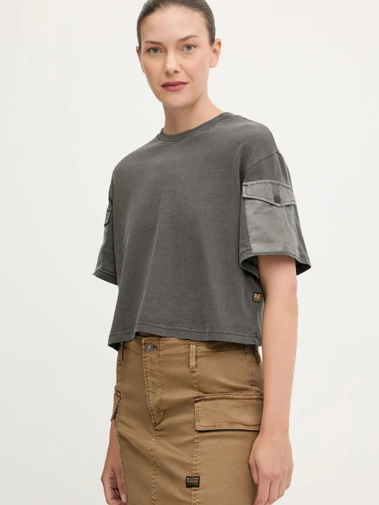 Zdjęcie produktu G-Star t-shirt bawełniany Washed mix boxy cropped szary