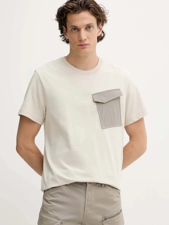 Zdjęcie produktu G-Star t-shirt bawełniany Fabric mix pkt beżowy