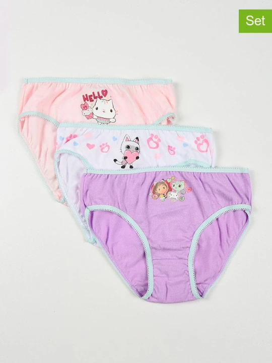 Zdjęcie produktu Gabby's Dollhouse Majtki (3 pary) "Domek Gabi" w kolorze jasnoróżowym, kremowym i fioletowym rozmiar: 98/104