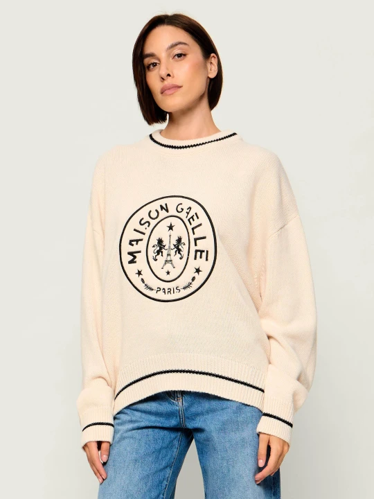 Zdjęcie produktu Gaëlle Paris Sweter | Loose fit | z dodatkiem wełny kremowy
