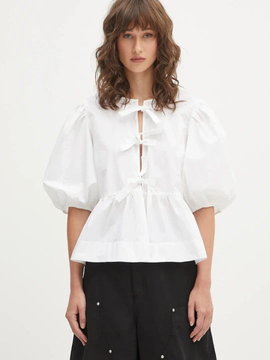 Zdjęcie produktu GANNI Cotton Poplin Peplum bluzka z falbanką damska bawełniana gładka