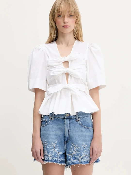 Zdjęcie produktu GANNI Washed Stretch Cotton Tie Strap bluzka damska bawełniana z elastanem gładka