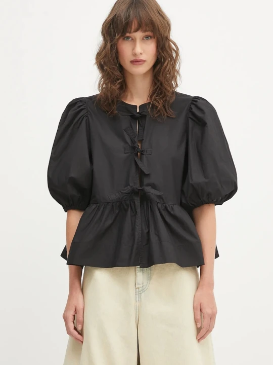 Zdjęcie produktu GANNI Cotton Poplin Peplum bluzka z falbanką damska bawełniana gładka