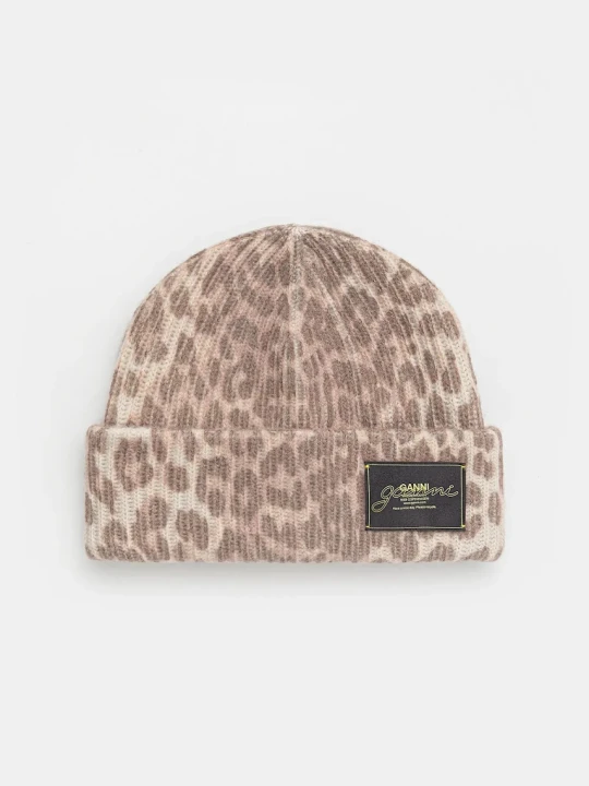 Zdjęcie produktu GANNI czapka z dodatkiem wełny Graphic Wool Mix Printed Leopard