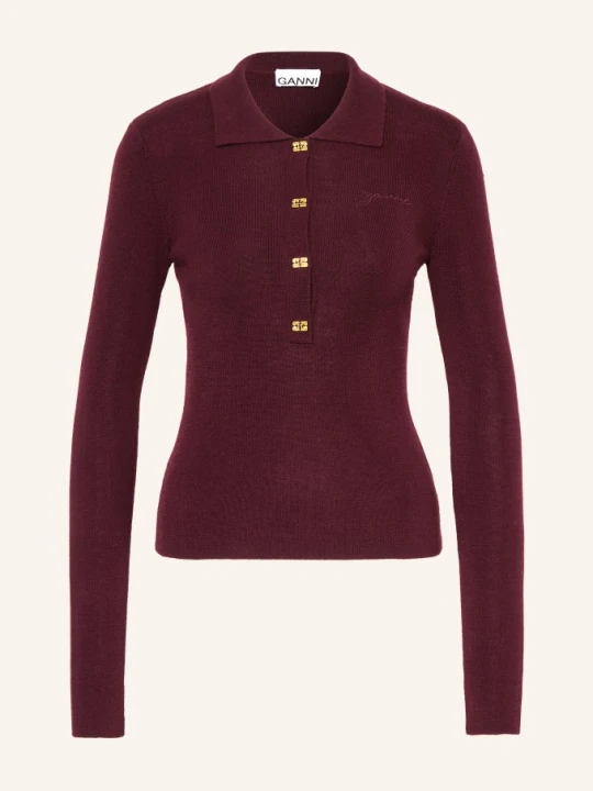 Zdjęcie produktu Ganni Dzianinowa Koszulka Polo rot CIEMNOCZERWONY