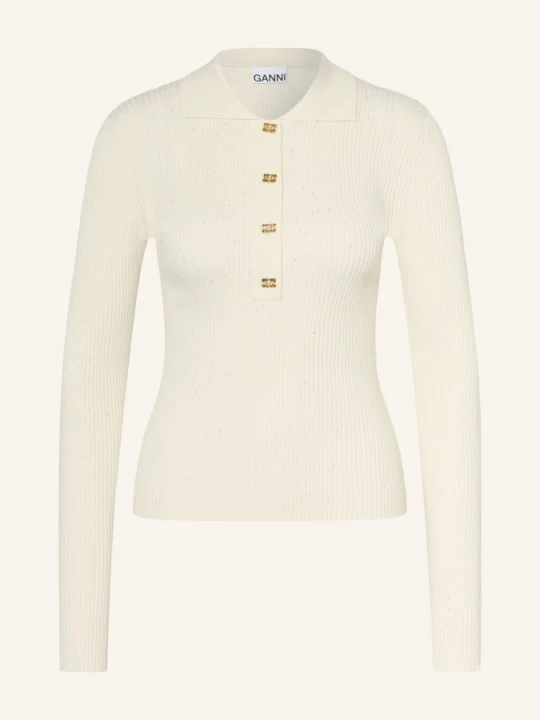 Zdjęcie produktu Ganni Dzianinowa Koszulka Polo Z Cekinami beige