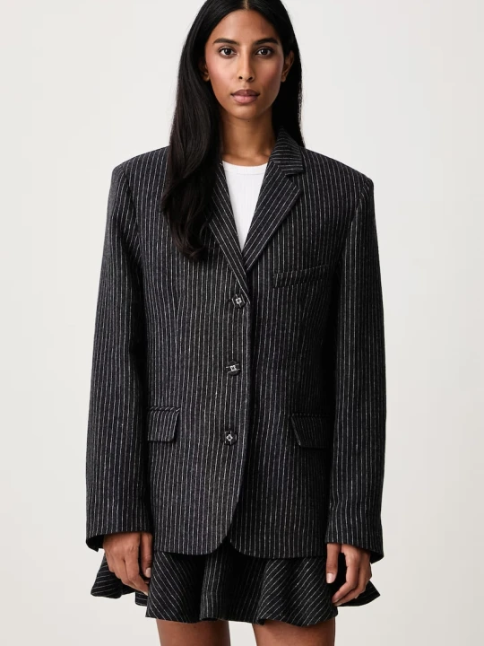 Zdjęcie produktu GANNI Pinstripe marynarka jednorzędowa z dodatkiem wełny damska