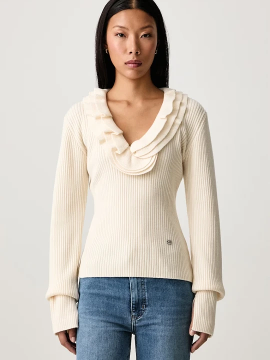 Zdjęcie produktu GANNI Ribbed Frill sweter z wełną merino damski