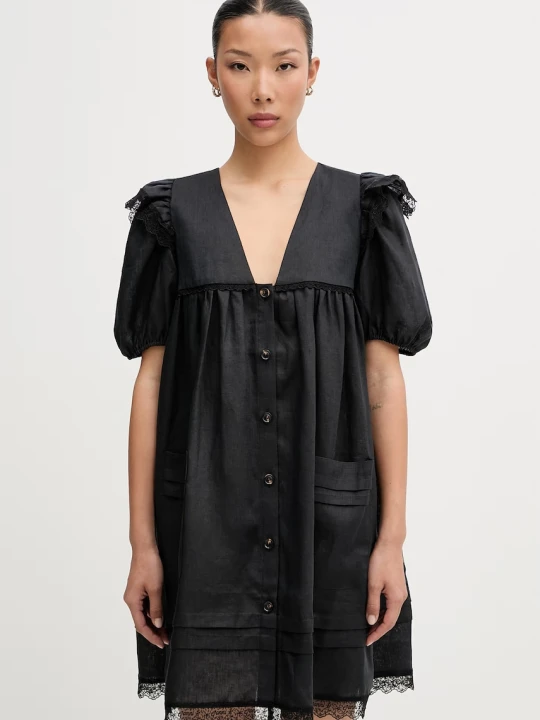 Zdjęcie produktu GANNI sukienka babydoll gładka lniana
