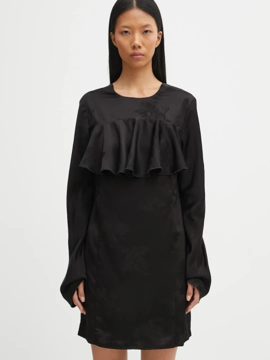 Zdjęcie produktu GANNI sukienka Fluid Satin Jacquard Mini Ruffle