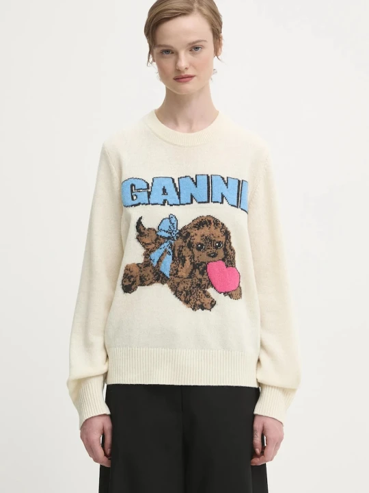 Zdjęcie produktu GANNI sweter z dodatkiem wełny Graphic Wool Mix Fluffy Puppy Love