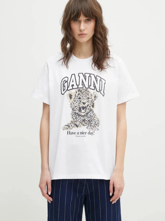 Zdjęcie produktu GANNI t-shirt bawełniany Basic Jersey Leopard Relaxed
