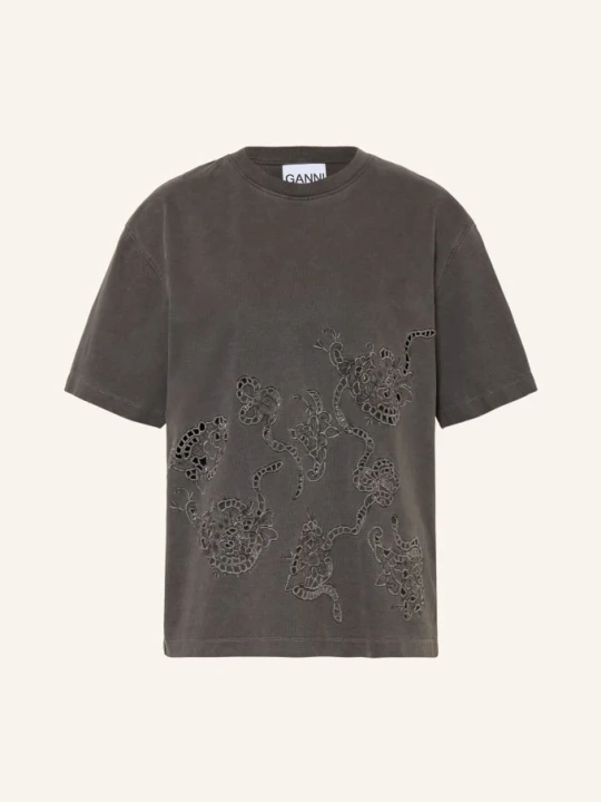 Zdjęcie produktu Ganni T-Shirt Z Koronką grau CZIEMNOSZARY