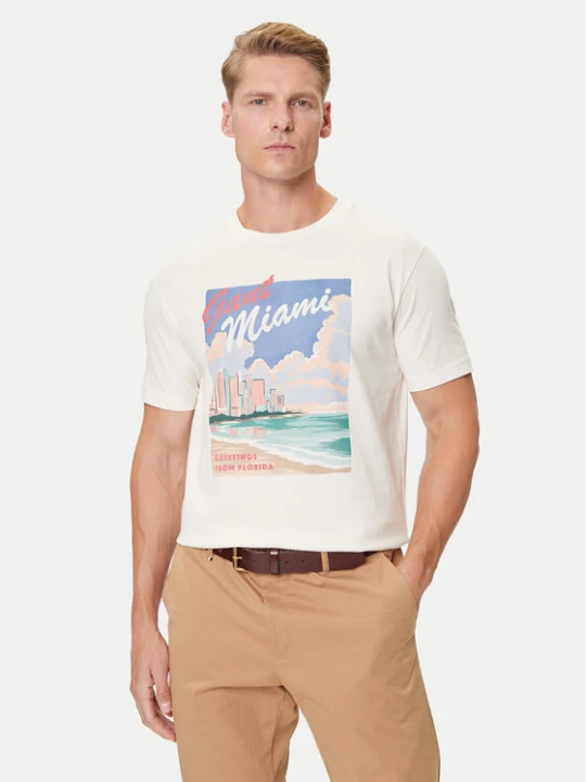 Zdjęcie produktu Gant T-Shirt 2003341 Écru Regular Fit Kremowy