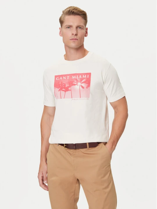 Zdjęcie produktu Gant T-Shirt 2003342 Écru Regular Fit Kremowy