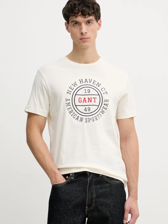Zdjęcie produktu Gant t-shirt męski bawełniany beżowy