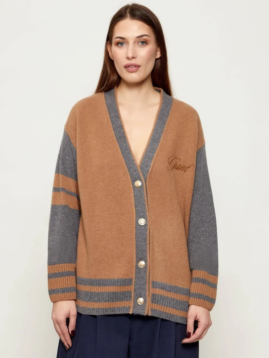 Zdjęcie produktu Gant Wełniany kardigan VARSITY | Loose fit | z dodatkiem kaszmiru brązowy