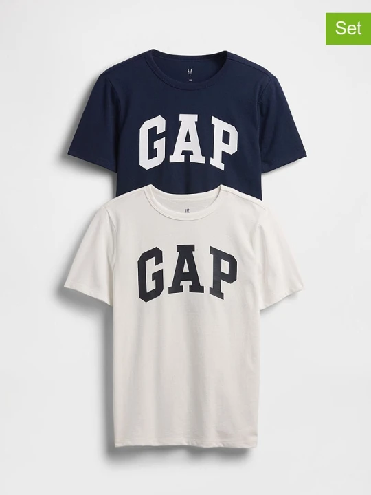 Zdjęcie produktu GAP Koszulki (2 szt.) w kolorze biało-granatowym rozmiar: 116/122
