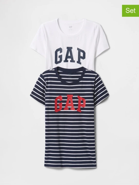 Zdjęcie produktu GAP Koszulki (2 szt.) w kolorze granatowo-białym rozmiar: M