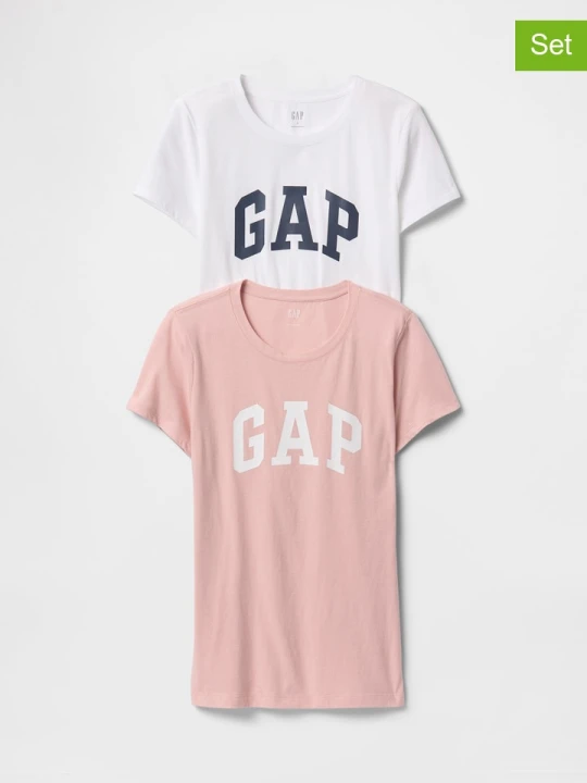 Zdjęcie produktu GAP Koszulki (2 szt.) w kolorze jasnoróżowym i białym rozmiar: XS