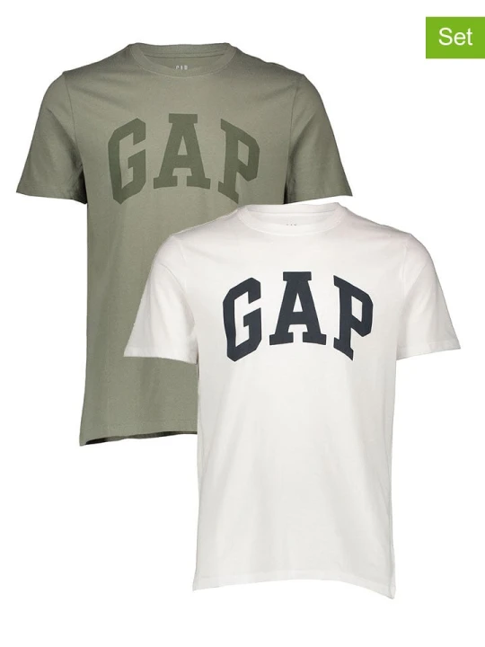 Zdjęcie produktu GAP Koszulki (2 szt.) w kolorze oliwkowym i białym rozmiar: XL