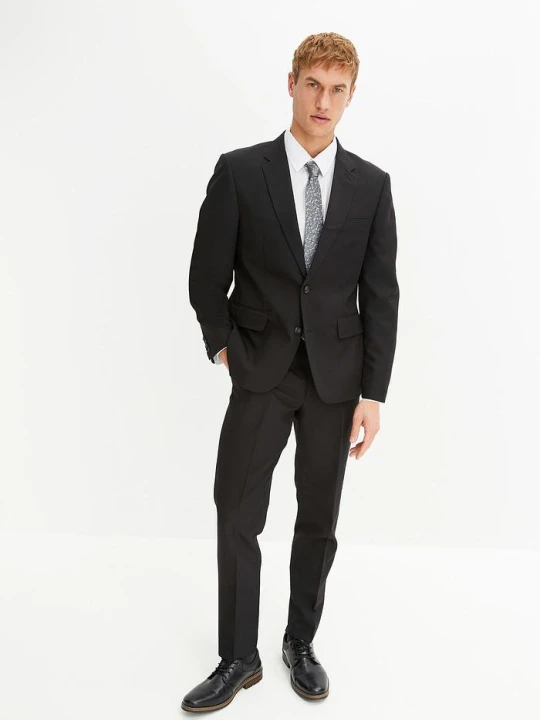 Zdjęcie produktu Garnitur slim fit (komplet 4-częściowy): marynarka, spodnie, koszula, krawat BonPrix czarny