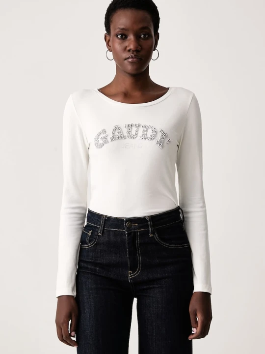 Zdjęcie produktu Gaudi longsleeve damski bawełniany z elastanem beżowy