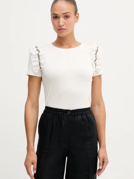 Zdjęcie produktu Gaudi T-shirt damski bawełniany z elastanem beżowy
