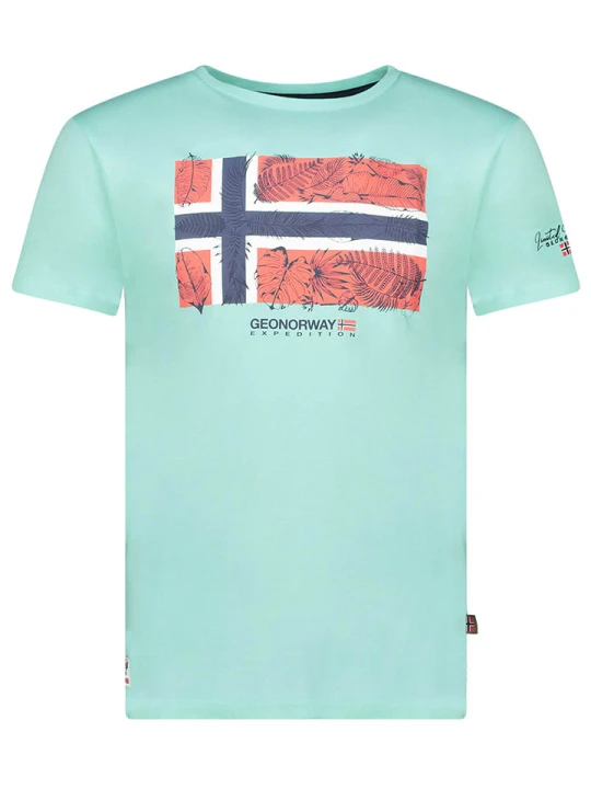 Zdjęcie produktu Geographical Norway Koszulka "Jpalm" w kolorze turkusowym rozmiar: M