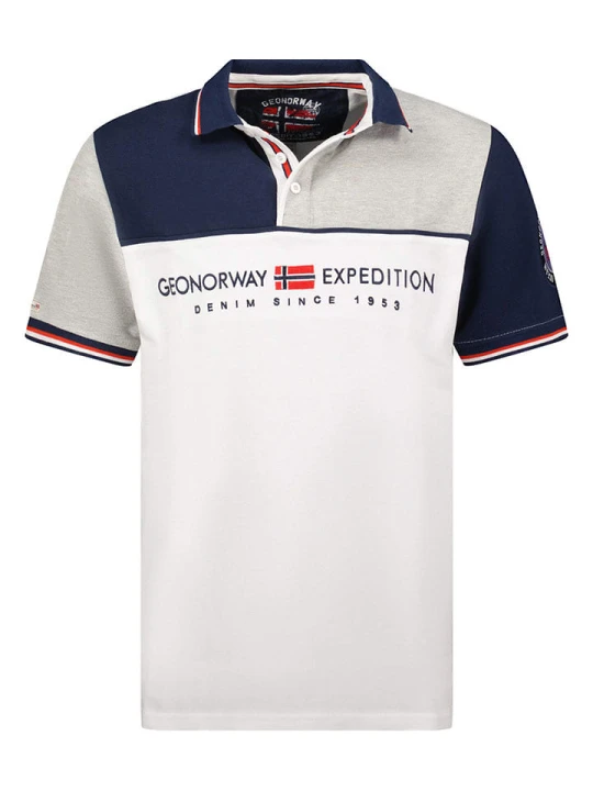 Zdjęcie produktu Geographical Norway Koszulka polo "Kondo" w kolorze jasnoszaro-biało-granatowym rozmiar: 152