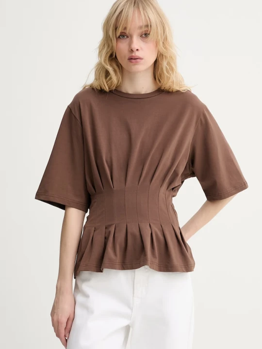 Zdjęcie produktu Gestuz T-shirt damski bawełniany z elastanem brązowy