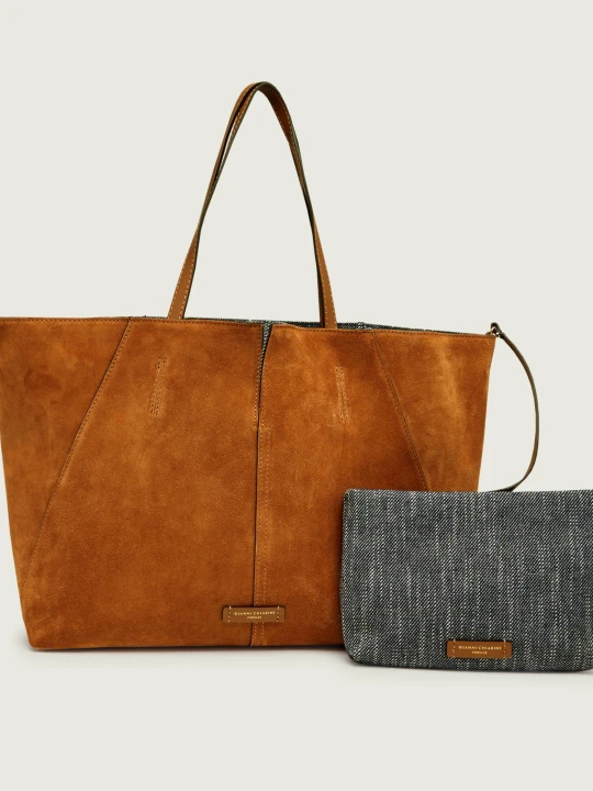 Zdjęcie produktu GIANNI CHIARINI Dwustronna shopperka + saszetka MAYA | zamsz brązowy