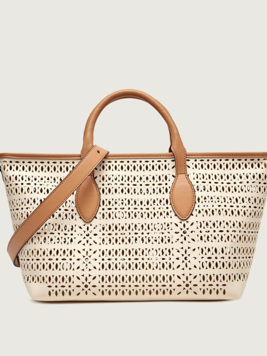 Zdjęcie produktu GIANNI CHIARINI Shopperka MASHUP | z dodatkiem skóry ecru