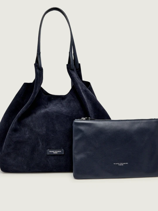 Zdjęcie produktu GIANNI CHIARINI Shopperka + saszetka Dua | zamsz granatowy