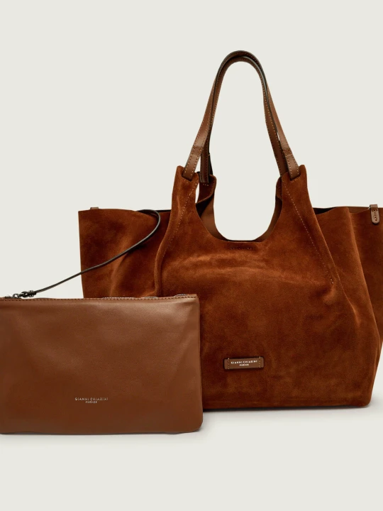 Zdjęcie produktu GIANNI CHIARINI Shopperka + saszetka Dua | zamsz koniakowy