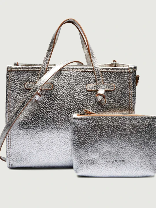 Zdjęcie produktu GIANNI CHIARINI Skórzana shopperka + saszetka MARCELLA srebrny