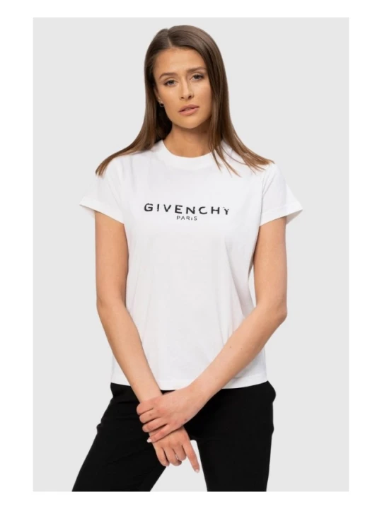 Zdjęcie produktu GIVENCHY Biały t-shirt damski z czarnym logo vintage, Rozmiar L