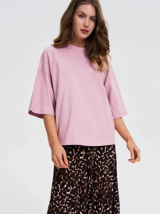 Zdjęcie produktu Gładka bluzka oversize różowa Moodo