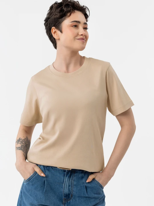 Zdjęcie produktu Gładka koszulka, Comfort Fit, T-LENI Volcano Beżowy
