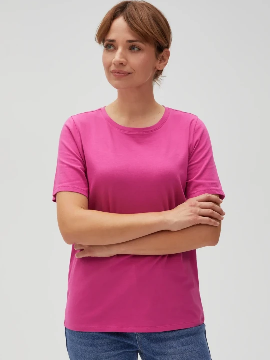Zdjęcie produktu Gładki bawełniany t-shirt fuksjowy Moodo