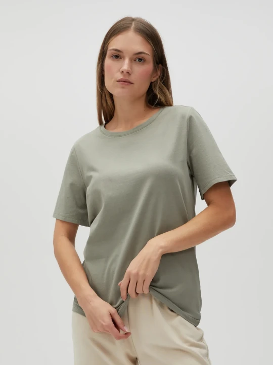 Zdjęcie produktu Gładki bawełniany t-shirt oliwkowy Moodo
