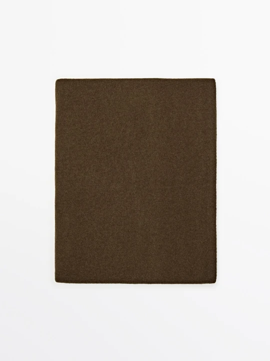 Zdjęcie produktu Gładki Cienki Szalik Z Wełny I Kaszmiru - Karmelowy - Massimo Dutti - Female