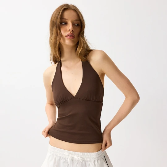Zdjęcie produktu Gładki top z odkrytymi plecami brązowy House