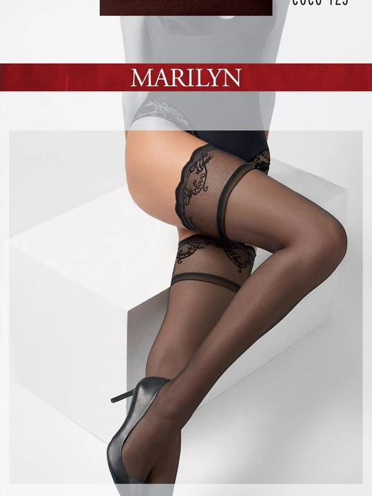 Zdjęcie produktu Gładkie pończochy samonośne z ozdobną koronką Coco T25 Marilyn biały