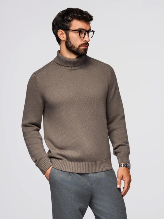 Zdjęcie produktu Golf męski sweter z dzianiny – szarobrązowy V1 - Rozmiar: M Ombre Clothing