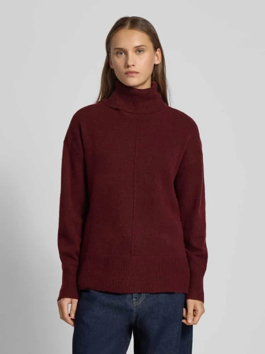 Zdjęcie produktu Sweter z golfem krój regular fit z dodatkiem wełny model „MALOU” Pieces Ciemnoczerwony melanż